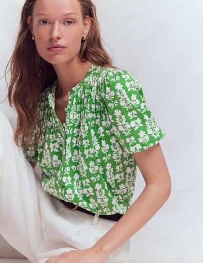 Mya Short Sleeve Smocked Shirt-Mint Green, Blossom grove