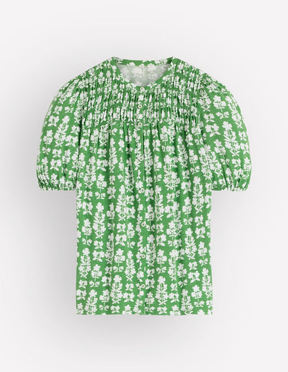 Mya Short Sleeve Smocked Shirt-Mint Green, Blossom grove