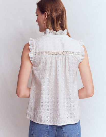 Isabel Sleeveless Broderie Top-White