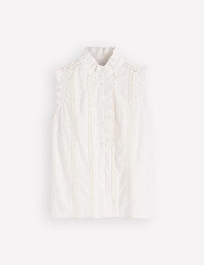 Isabel Sleeveless Broderie Top-White