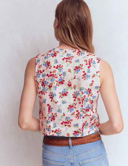 Andrea Linen Shell Top-Ivory, Bloom Scatter