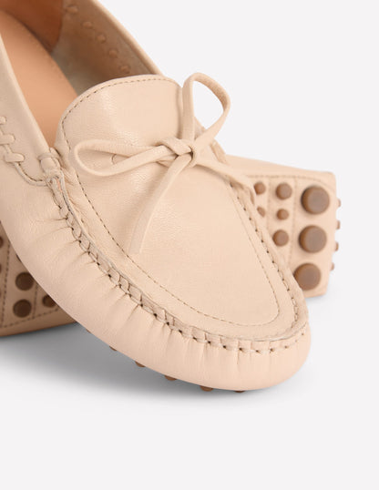 Heidi Stitched Soft Loafers-Ecru
