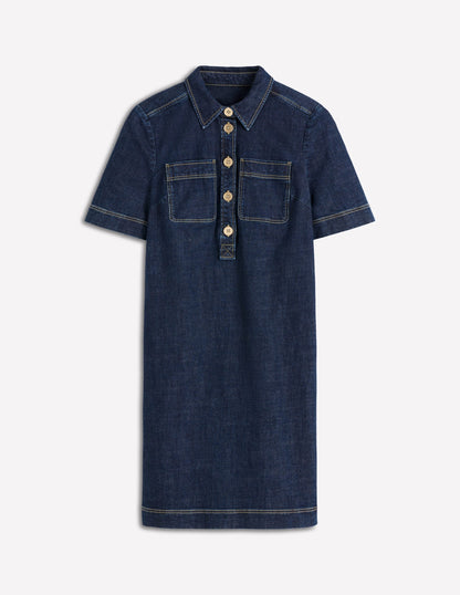 Zia Pocket Shift Dress-Dark Indigo