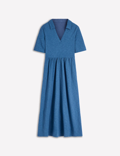Aria Collared Jersey Dress-Tourmaline Blue