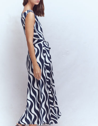 Tamsin Jersey Midi Dress-French Navy, Rhythmic Wave