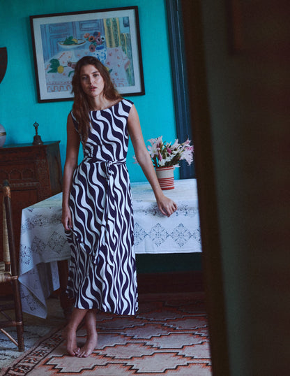 Tamsin Jersey Midi Dress-French Navy, Rhythmic Wave