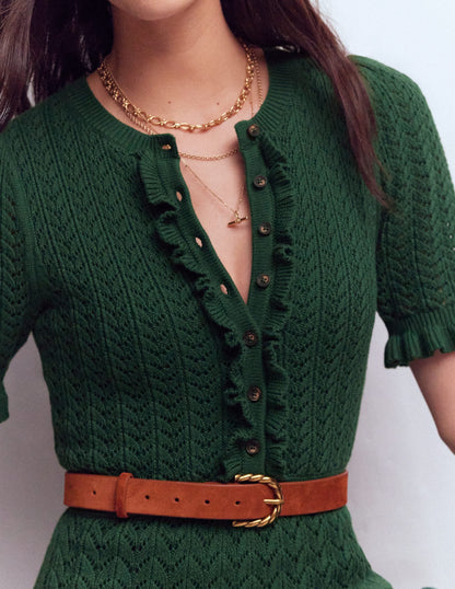 Henley Frill Knitted Dress-Hunter Green