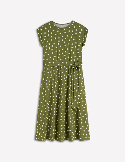 Eve Jersey Midi Dress-Olive, Painted Dot Spaced