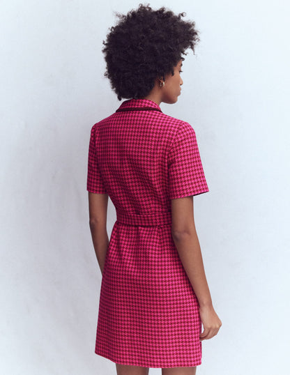 Loren Trim Short Dress-Red & Pink Dogtooth