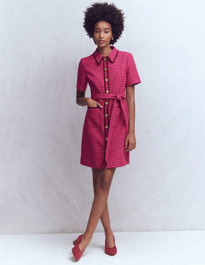 Loren Trim Short Dress-Red & Pink Dogtooth