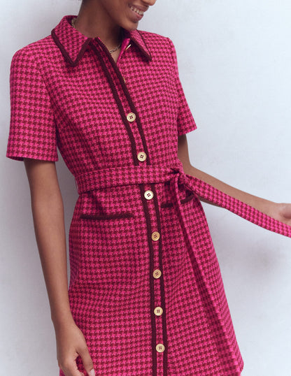 Loren Trim Short Dress-Red & Pink Dogtooth