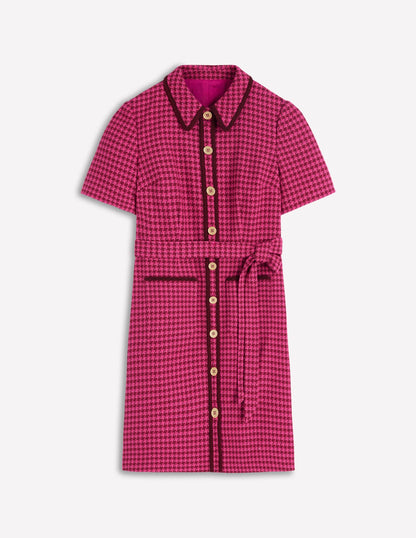 Loren Trim Short Dress-Red & Pink Dogtooth