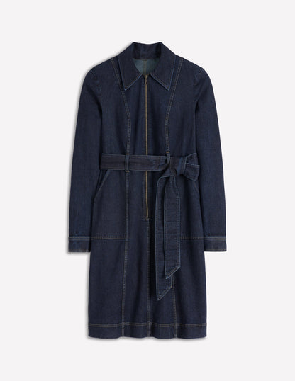 Zip Denim Short Dress-Indigo