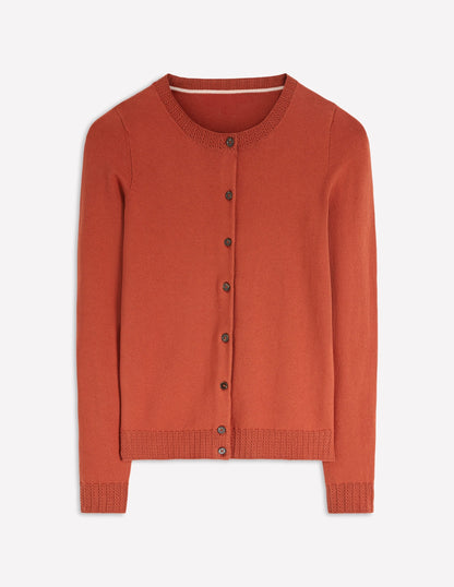 Emilia Cotton Crew Cardigan-Roasted Chestnut Brown
