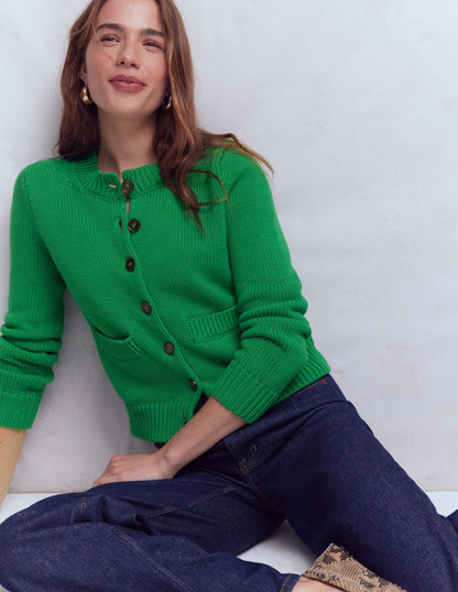 Lucy Chunky Cotton Cardigan-Rich Emerald