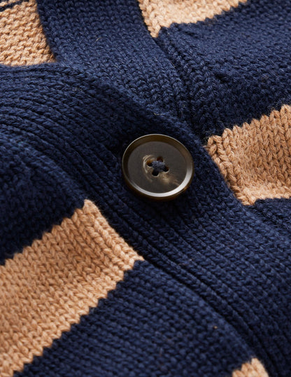 Lucy Relaxed Cotton Cardigan-Navy/ Camel Melange