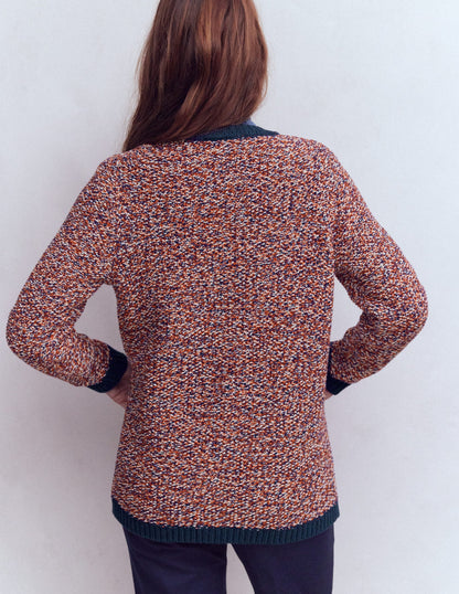 Textured Marl Cardigan-Navy/ Red Marl