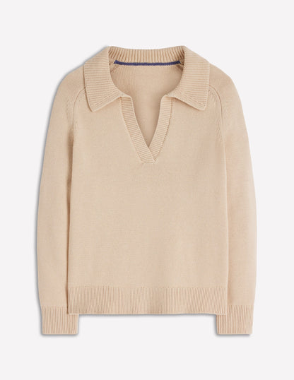 Cotton Henley Sweater-Almond Peach