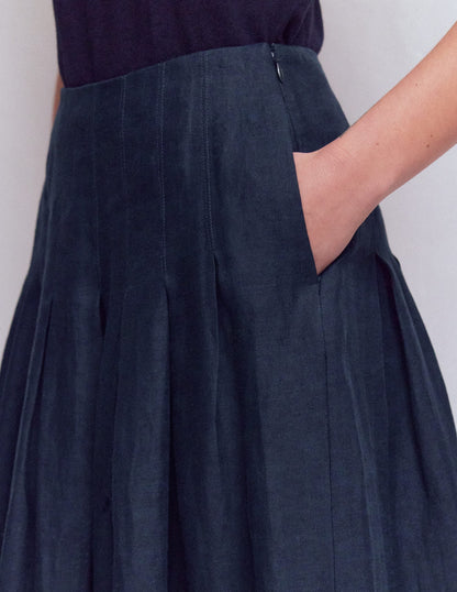 Valentina Linen Skirt-Navy