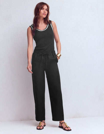 Islington Linen Crop Pants-Black