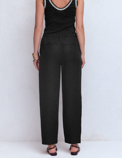 Islington Linen Crop Pants-Black