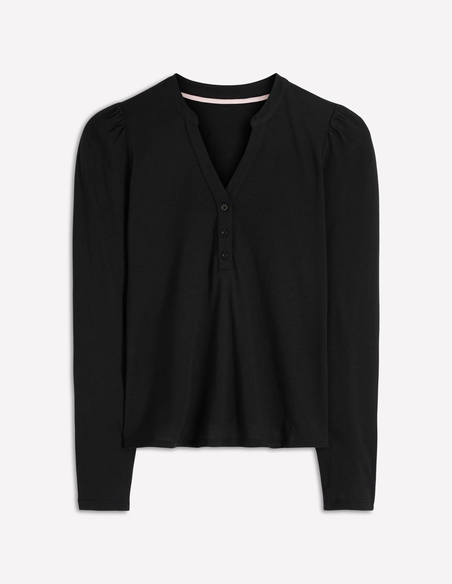 Supersoft Open Neck Henley-Black