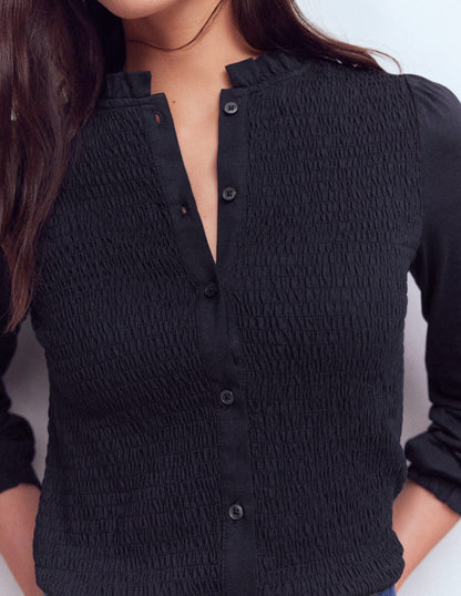Supersoft Smocked button top-Navy