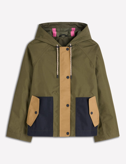 Lightweight Rain Mac-Woodland Green, Colourblock