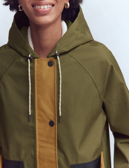 Lightweight Rain Mac-Woodland Green, Colourblock