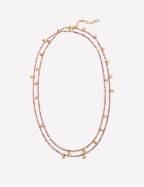 Double Strand Bead Necklace-Pink