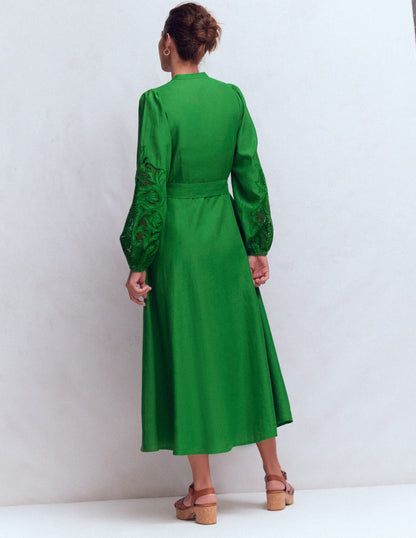 Mae Linen Blend Shirt Dress-Highland Green