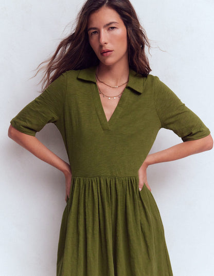 Aria Collared Jersey Dress-Promenade Green