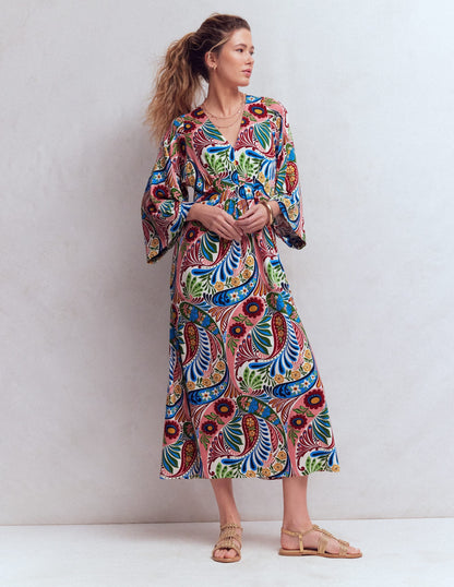 Nell Kimono Midi Jersey Dress-Multi, Enchanted Paisley