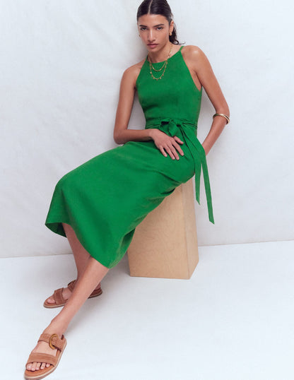 Rosa Halter Linen Midi Dress-Amazon Green