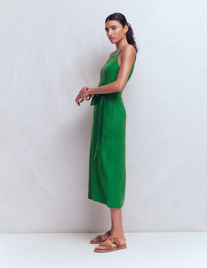 Rosa Halter Linen Midi Dress-Amazon Green