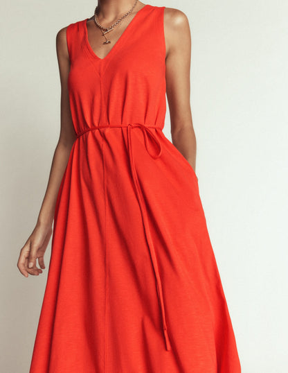 Mia V-neck Jersey Midi Dress-Firecracker Red