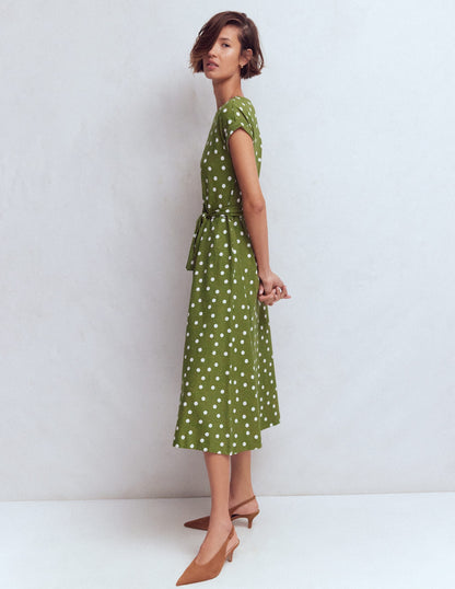 Eve Jersey Midi Dress-Olive, Painted Dot Spaced