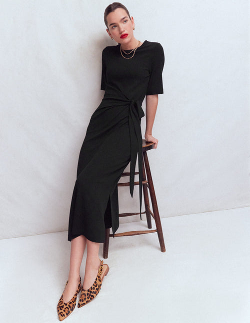 Zinnia Tie Jersey Midi Dress-Black