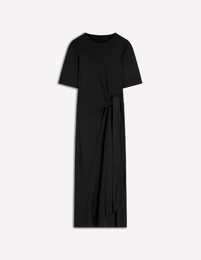 Zinnia Tie Jersey Midi Dress-Black