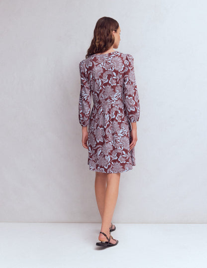 Cathy Notch Neck Jersey Dress-Roasted Brown, Elegant Blossom