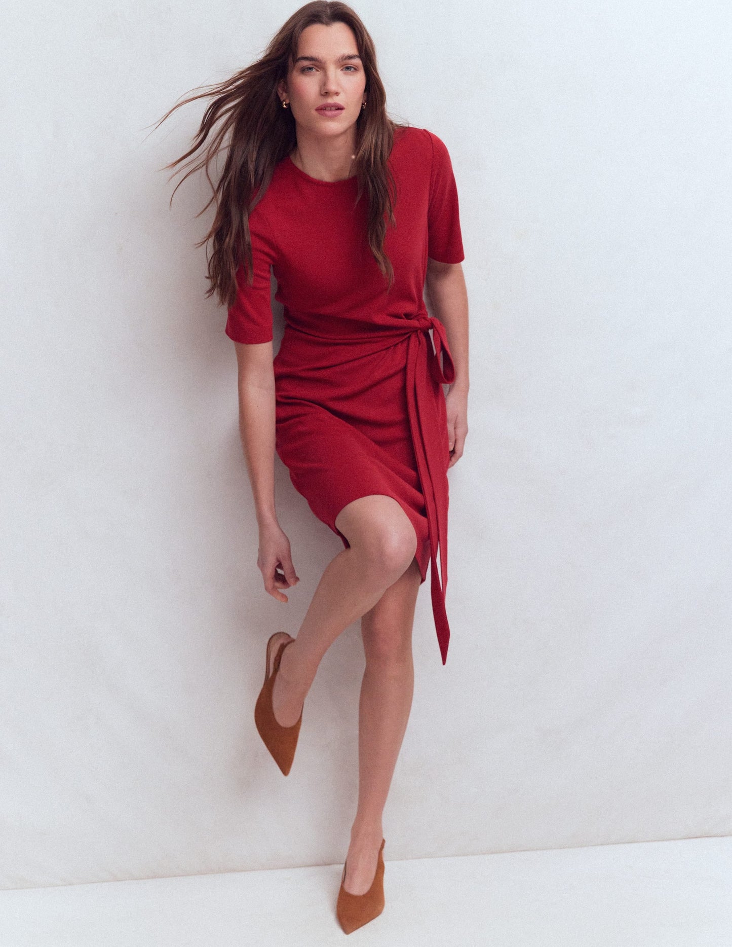 Zinnia Tie Jersey Short Dress-Rich Chestnut