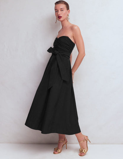 Strapless Taffeta Dress-Black