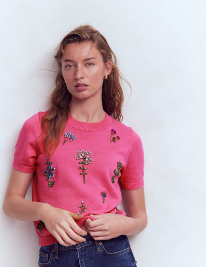 Embellished T-Shirt-Pink Punch