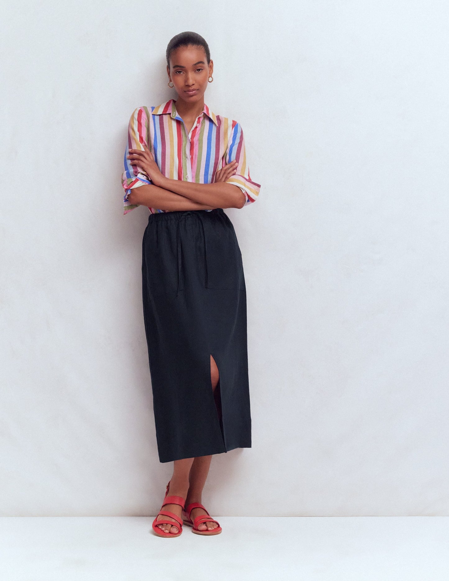 Layla Linen Skirt-Navy
