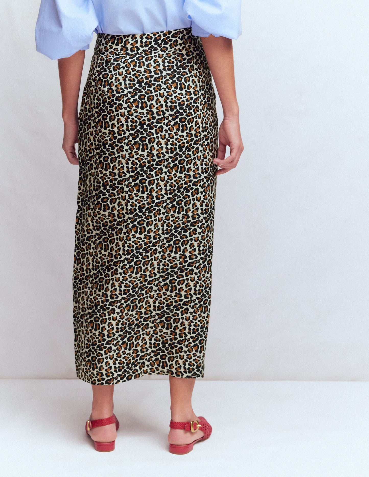Dimitra Linen Column Skirt-Almond Milk, Cheetah Pop