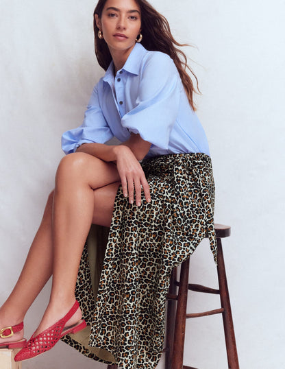 Dimitra Linen Column Skirt-Almond Milk, Cheetah Pop