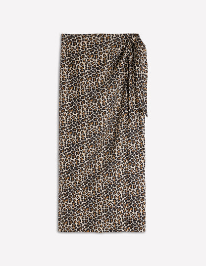 Dimitra Linen Column Skirt-Almond Milk, Cheetah Pop