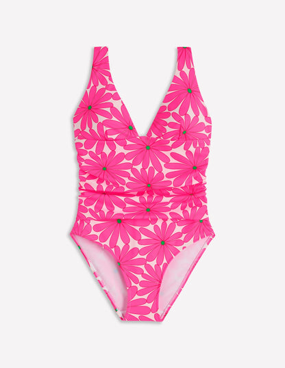 Mykonos Deep V Swimsuit-Sangria Sunset, Daisy Blossom