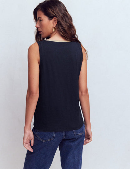 Metallic Trim Scoop Neck Vest-Navy