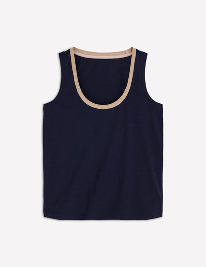 Metallic Trim Scoop Neck Vest-Navy
